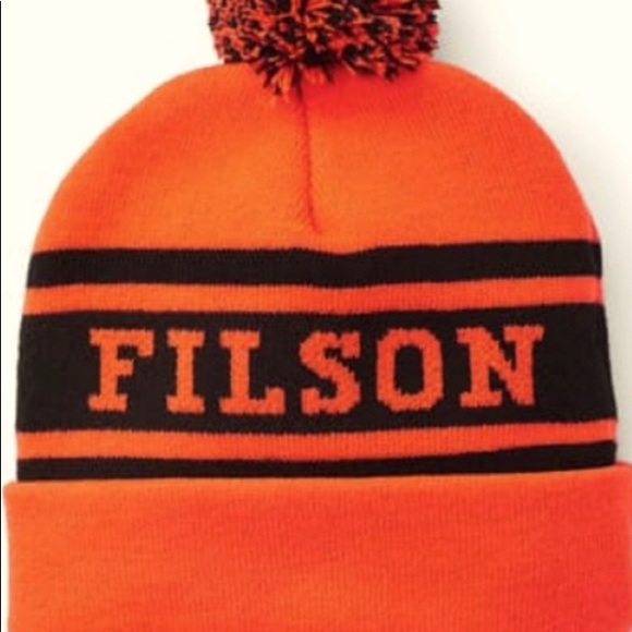 Filson Other - Filson Mens Logo Beanie+Hat+Orange+Pom Pom+Orange